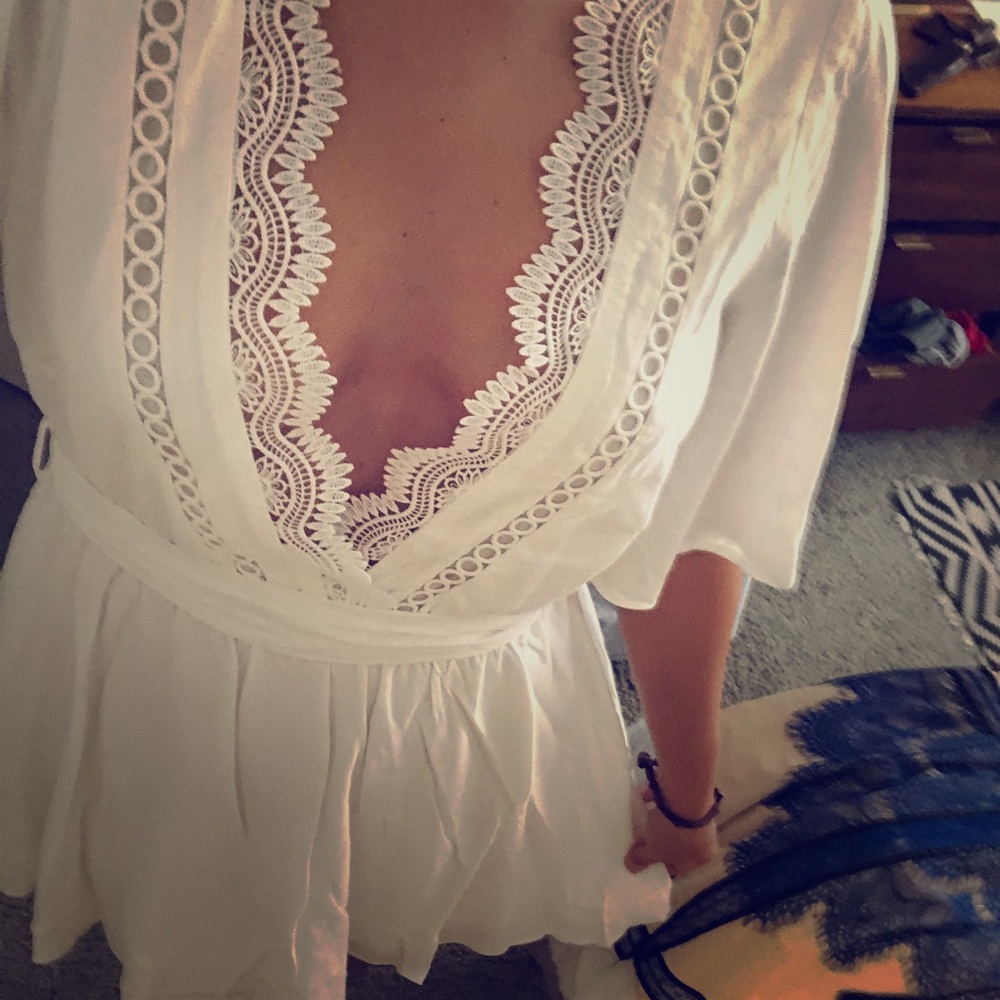 White summer dress - crochet eyelet neckline - NWT